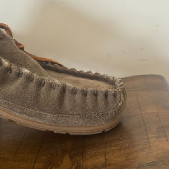 LL Bean Wicked Good Moccasin Slippers Mens 10 Medium Olive Green Suede Sheepskin main image 5
